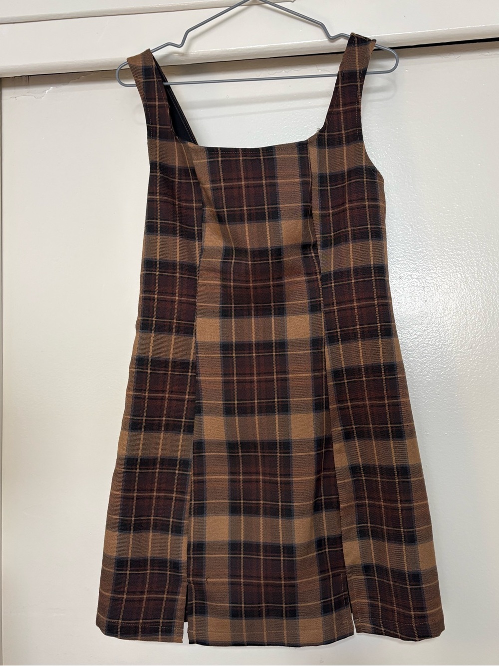 Plaid Square-Neck Sleeveless Dress in Brown - Picture 5 of 5